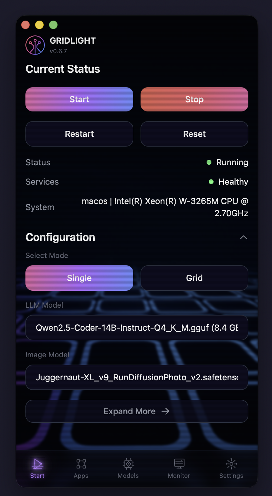 Screenshot: New Dev App creation dialog in Gridlight